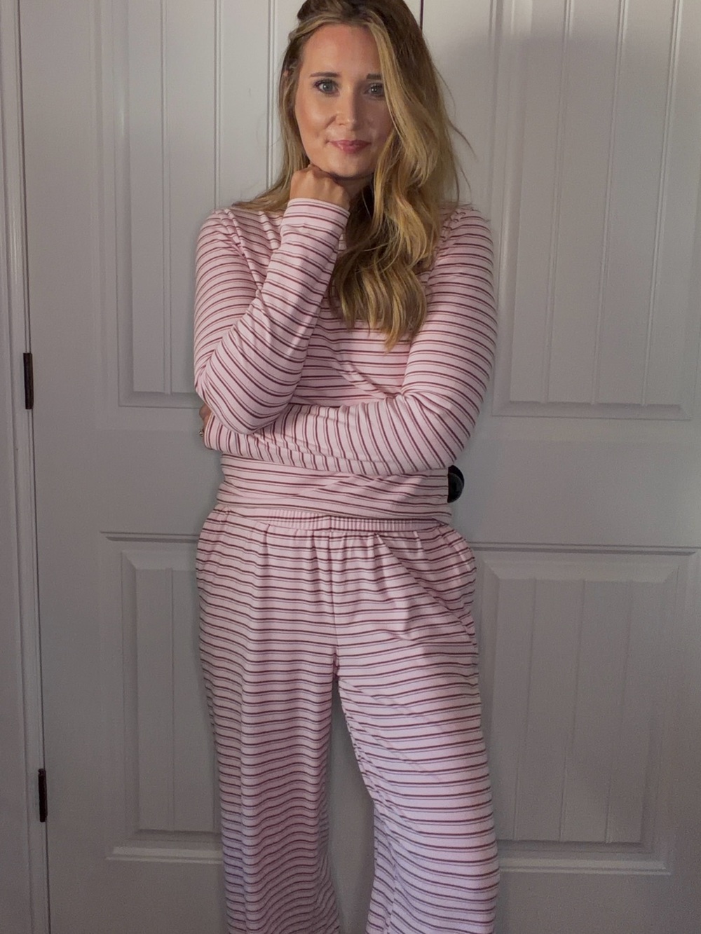 Striped Pink Long-Sleeve Women’s Pajama Set - Soft Lounge Two-Piece